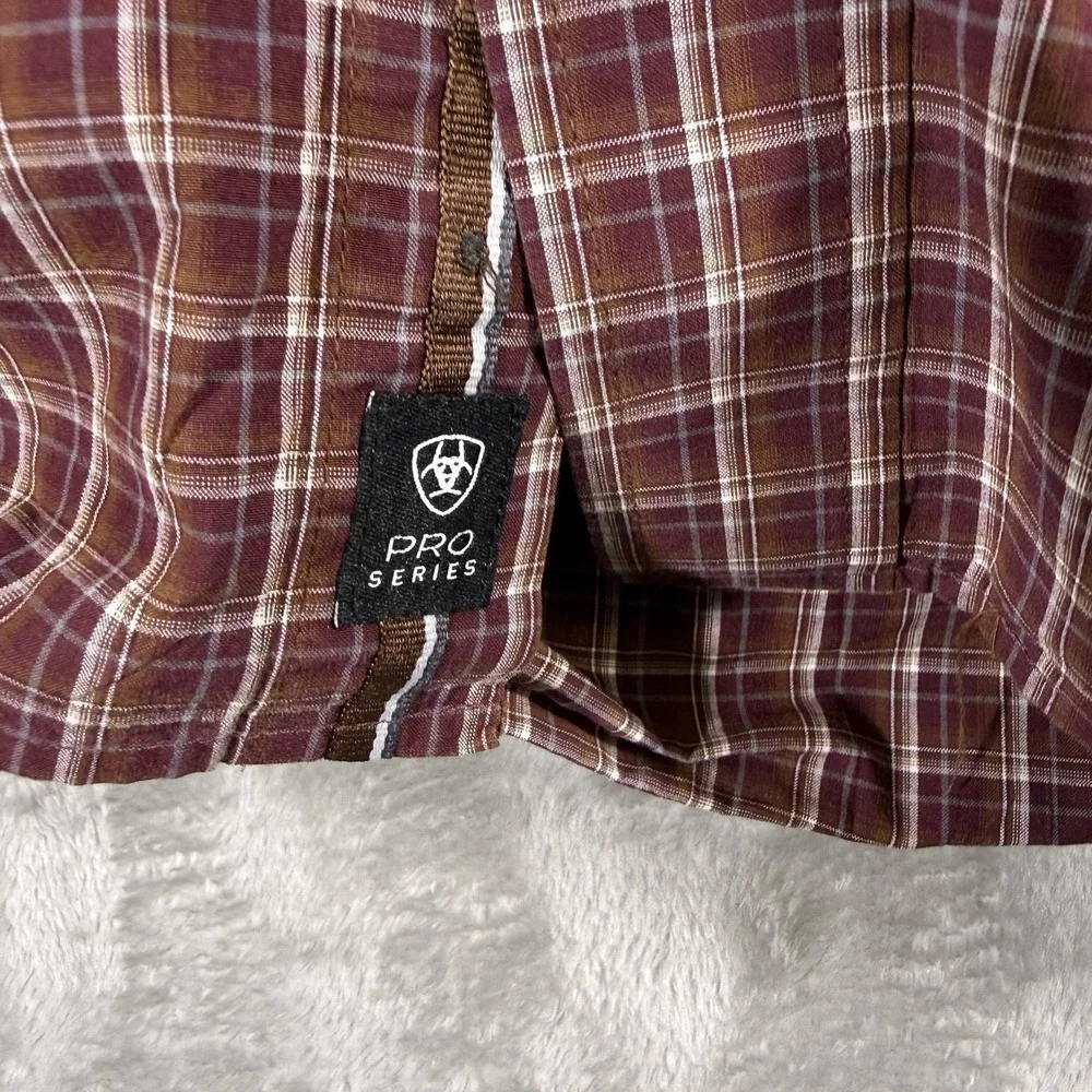 Ariat Pro SeriesShirt Men 2XL Maroon White Plaid Long Sleeve Button Down Western